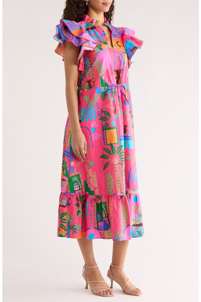 Lanus City Dillan Ruffle Midi Dress, Alternate, color, FUCHSIA-MULTI