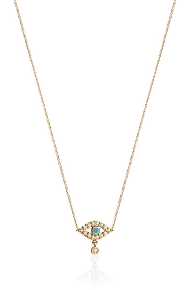 GABI RIELLE Mini Evil Eye Turquoise & CZ Pendant Necklace, Main, color, Gold/ Turquoise