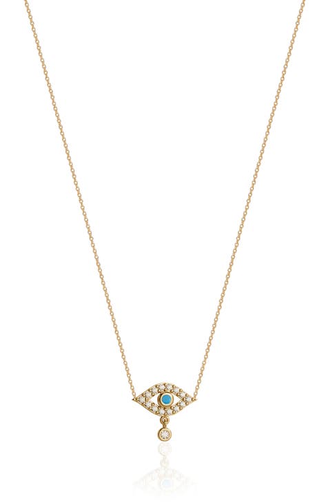 Mini Evil Eye Turquoise & CZ Pendant Necklace