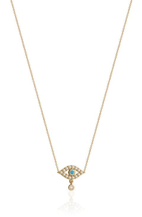 Mini Evil Eye Turquoise & CZ Pendant Necklace
