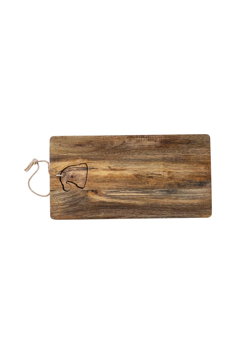 Mango Wood Cheese and Cutting Board with Santa Hat Cut-Out, Jute Tie, and Santa Hat Block, Natural, Main, color, Natural