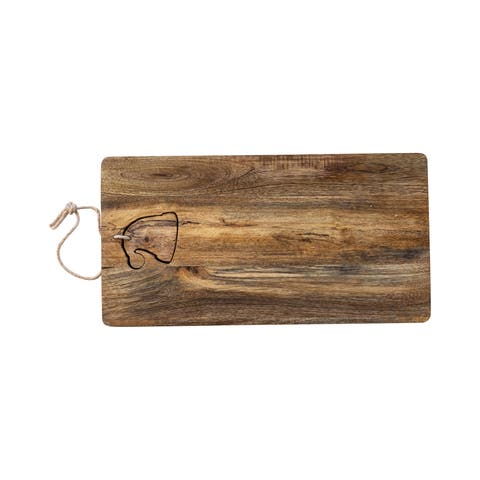 Mango Wood Cheese and Cutting Board with Santa Hat Cut-Out, Jute Tie, and Santa Hat Block, Natural