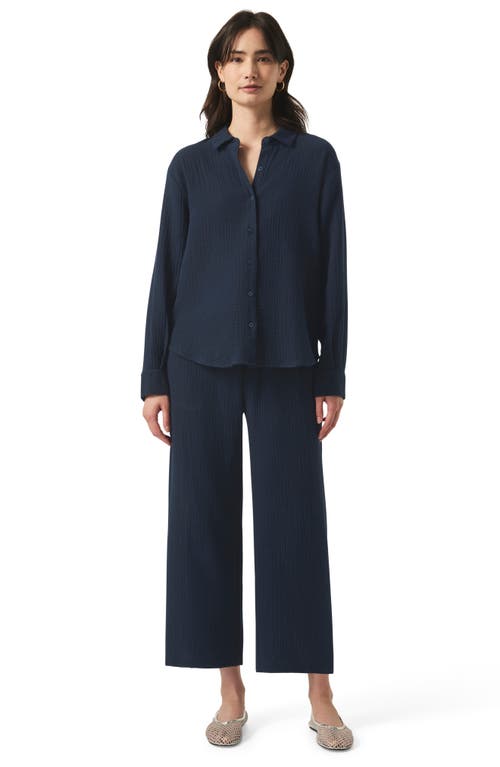 Splendid Adele Oversize Cotton Gauze Button-up Shirt In Navy