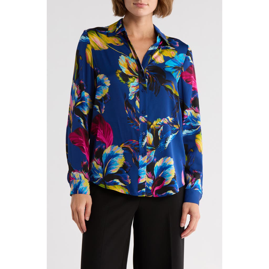 Elie Tahari Madeline Daphne Garden Bloom Button-up Shirt In Blue