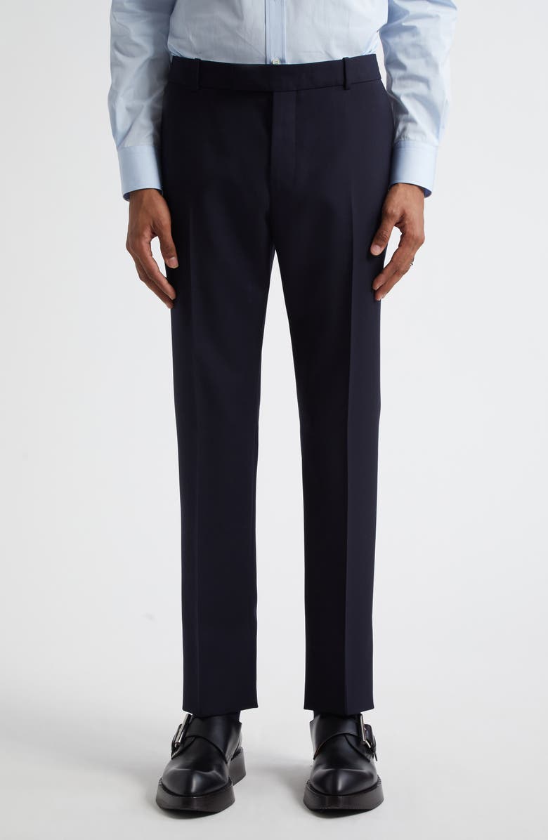 McQueen Low Rise Wool Cigarette Trousers, Main, color, Navy