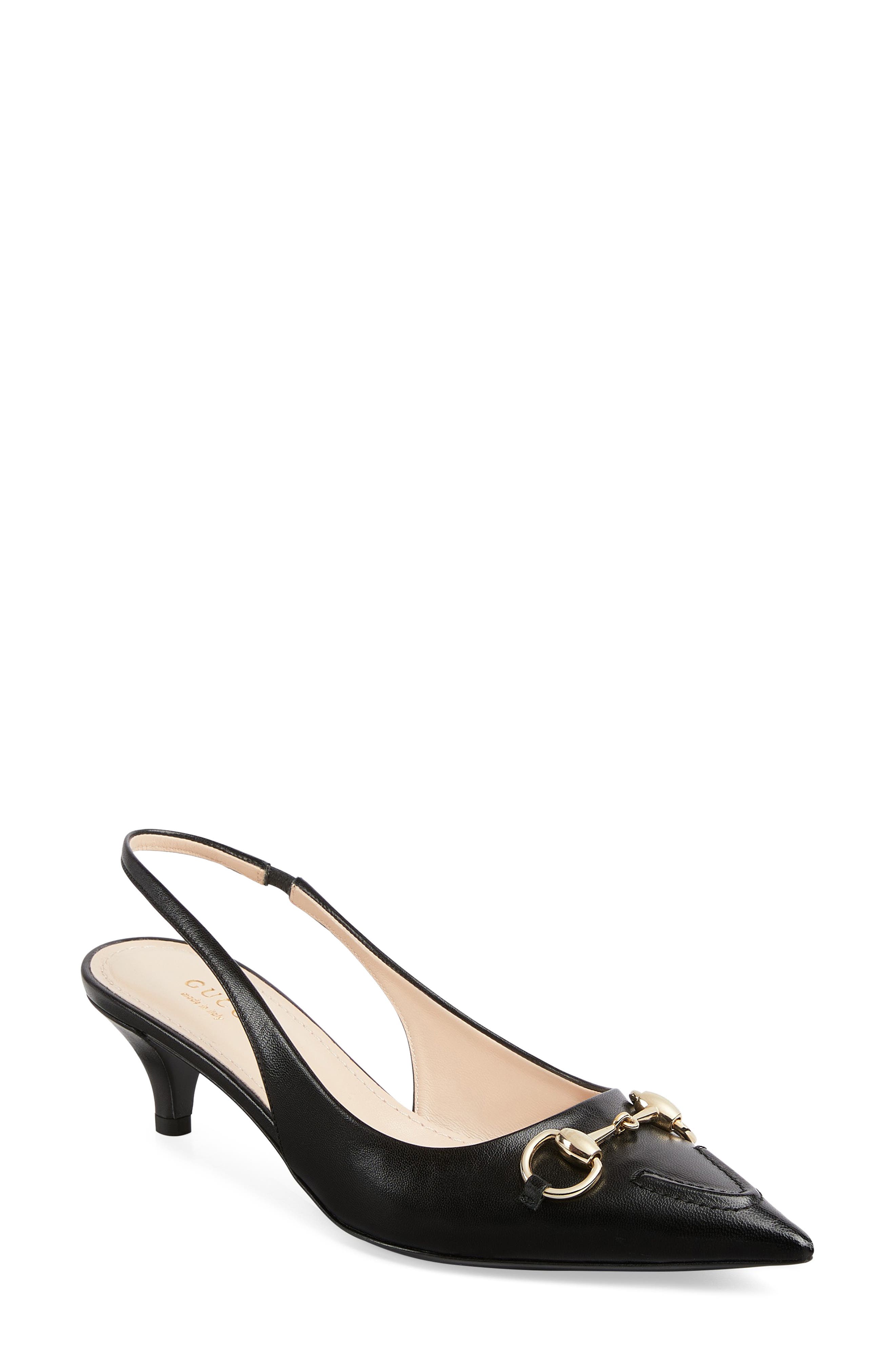Gucci Horse Bit Kitten Heel Slingback Pump, Main, color, 1000 Black