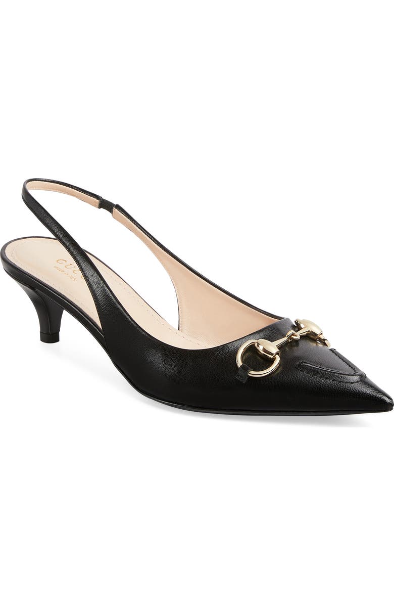 Gucci Horse Bit Kitten Heel Slingback Pump, Main, color, 1000 Black