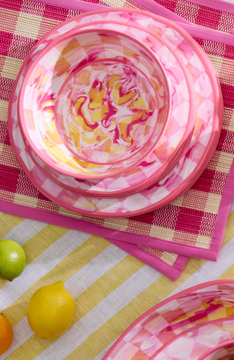 MACKENZIE CHILDS Set of 4 Pink Marble Check Small Melamine Bowls, Alternate, color, Pink