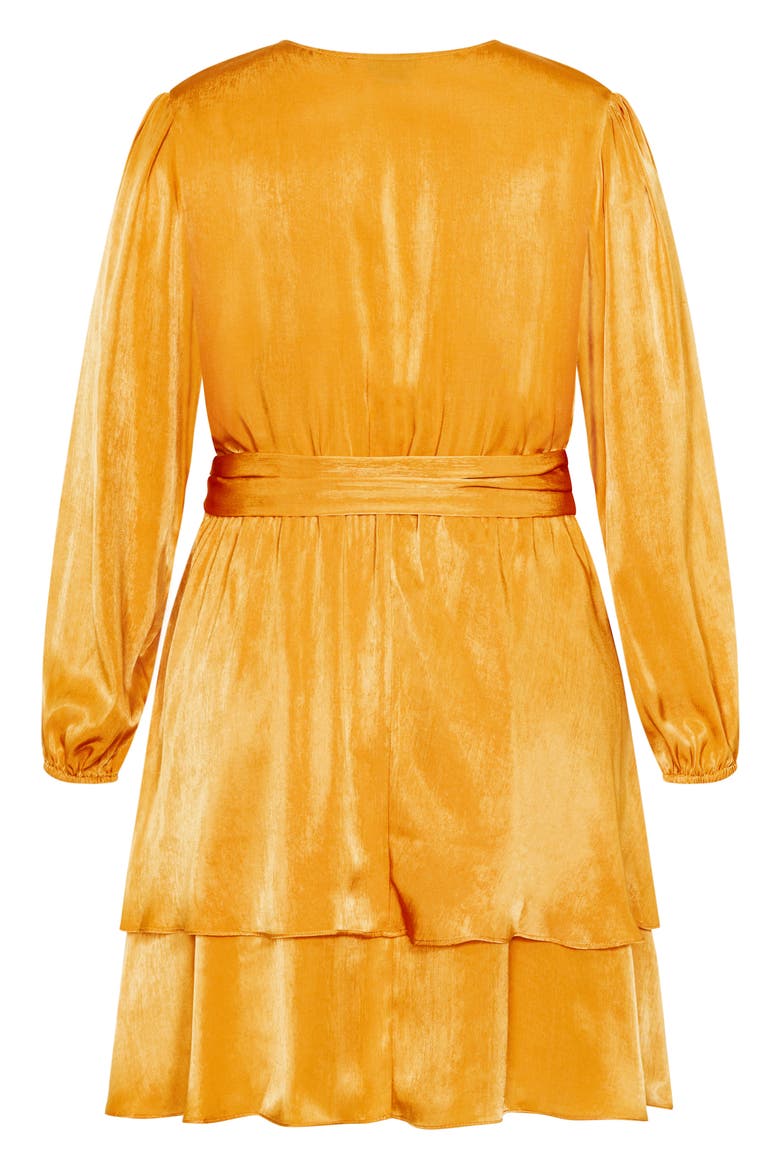 Long Sleeve Faux Wrap Dress, Alternate, color, YELLOW GOLD