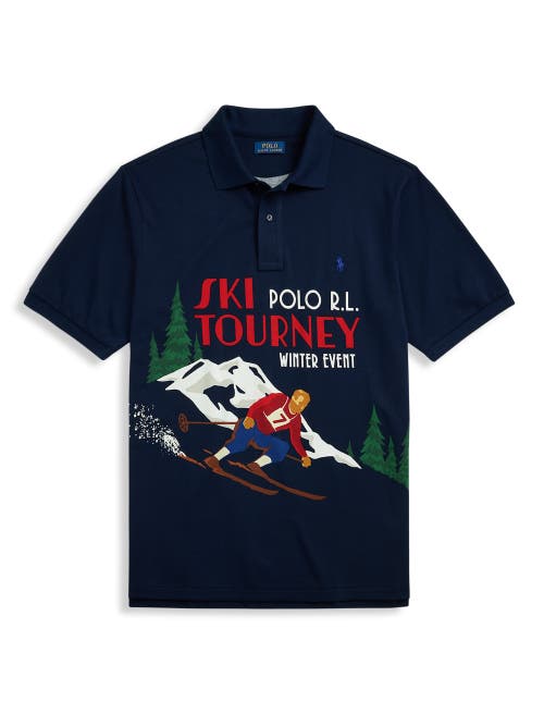 Polo Ralph Lauren Skier-print Mesh Polo Shirt In Rl Navy Multi