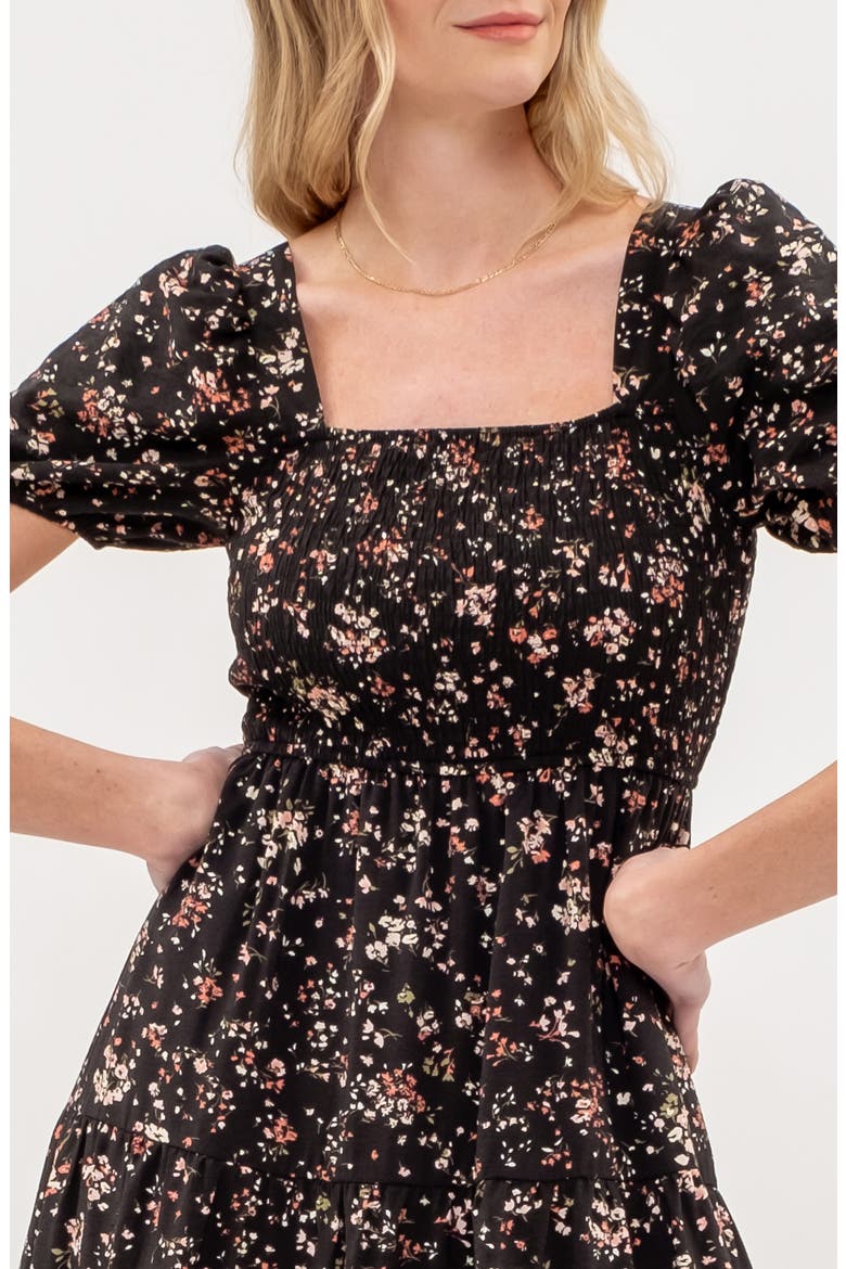 Ditsy Floral Short Sleeve Tiered Midi Dress, Alternate, color, BLACK MULTI