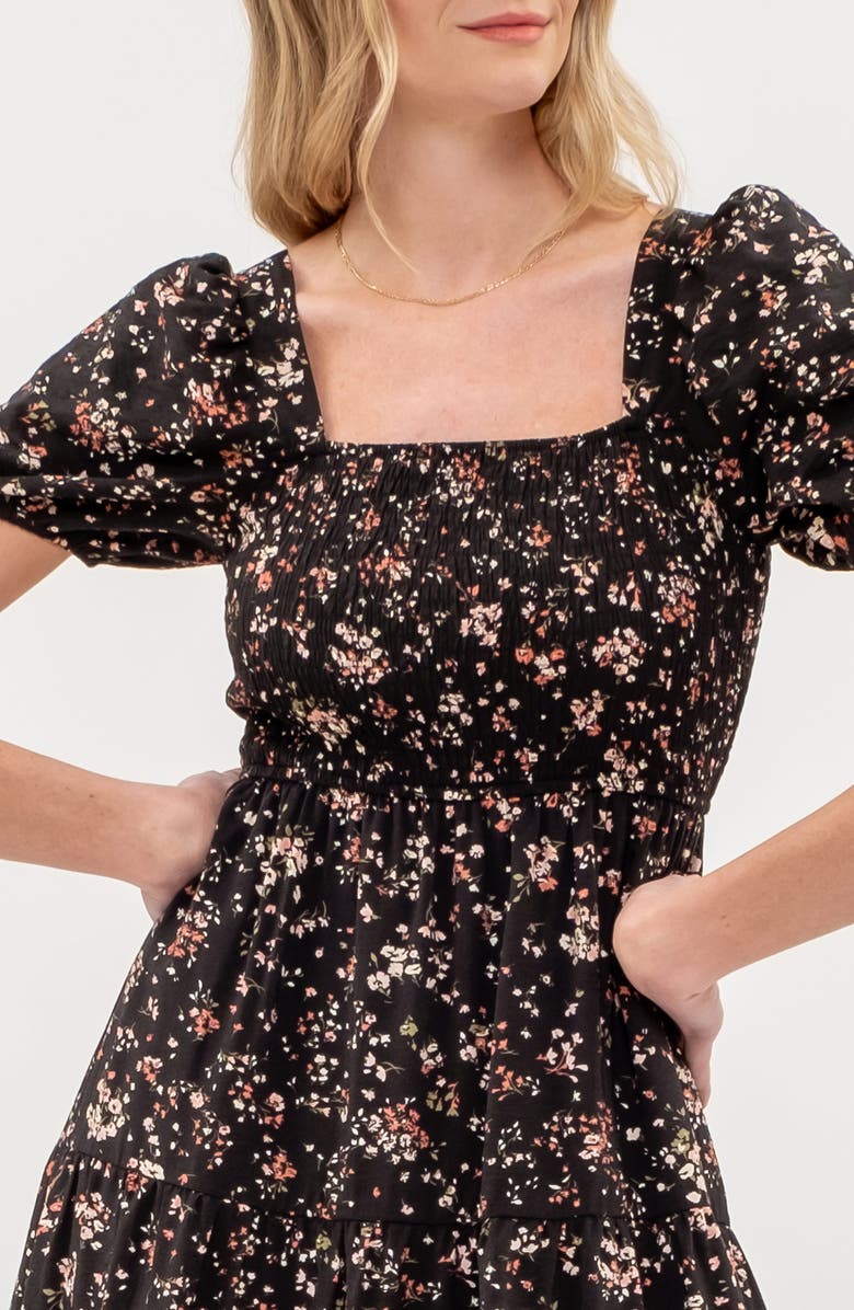 AUGUST SKY Ditsy Floral Short Sleeve Tiered Midi Dress, Alternate, color, 