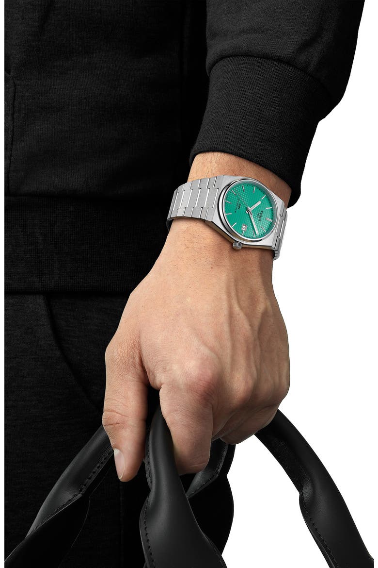 PRX Auto Powermatic 80 Bracelet Watch, 40mm, Alternate, color, SILVER/ LIGHT GREEN