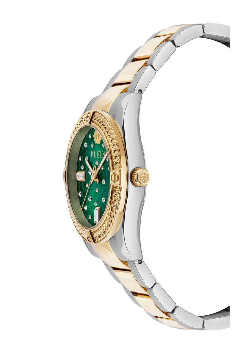 Icon Chain Bracelet Watch, 36mm, Alternate, color, GREEN TWO TONE