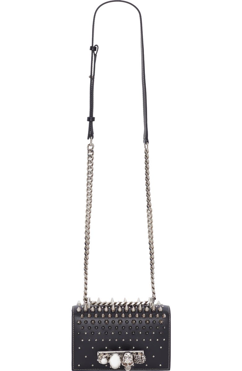 McQueen Jeweled Studded Leather Crossbody Bag, Alternate, color,