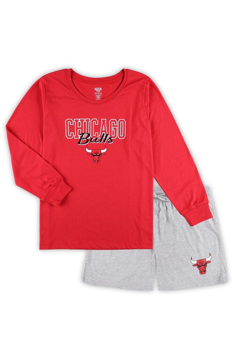 CONCEPTS SPORT Women's Concepts Sport Red/Heather Gray Chicago Bulls Plus Size Long Sleeve T-Shirt and Shorts Sleep Set, Main, color, Red