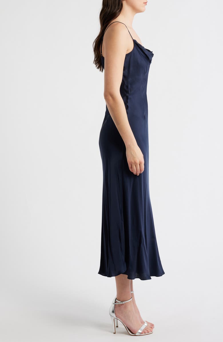 French Connection Oona Strappy Satin Midi Dress, Alternate, color, Marine