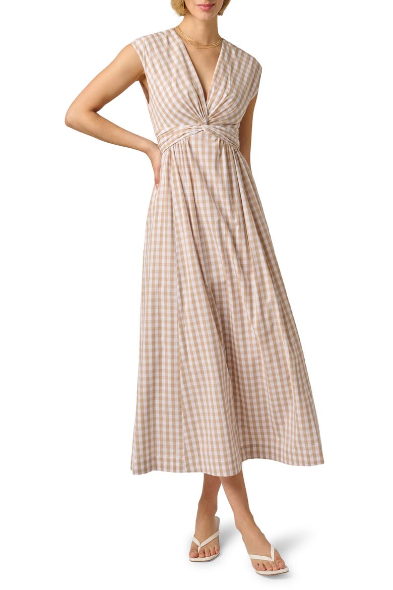 Twist Front Midi Dress, Main, color, BEIGE/ IVORY