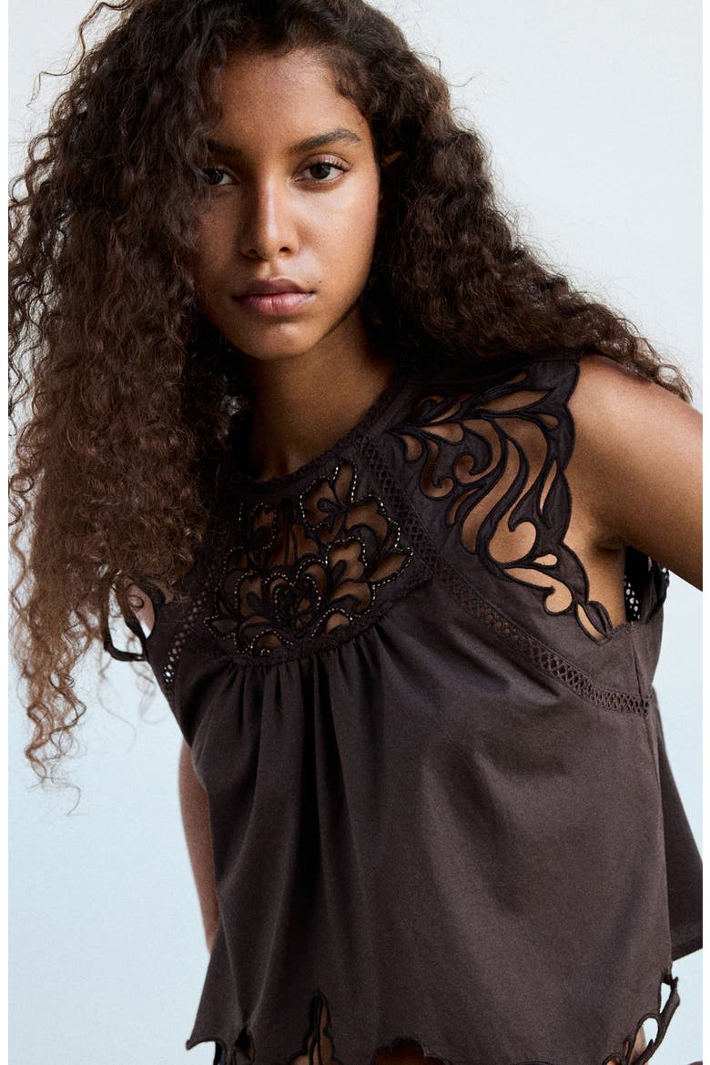 Cotton Openwork Sleeveless Top, Alternate, color, BROWN