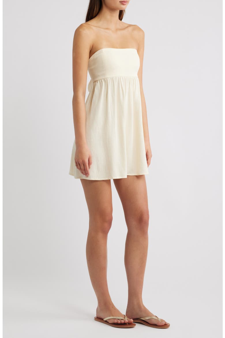 Tie Back Strapless Babydoll Dress, Alternate, color, VANILLA