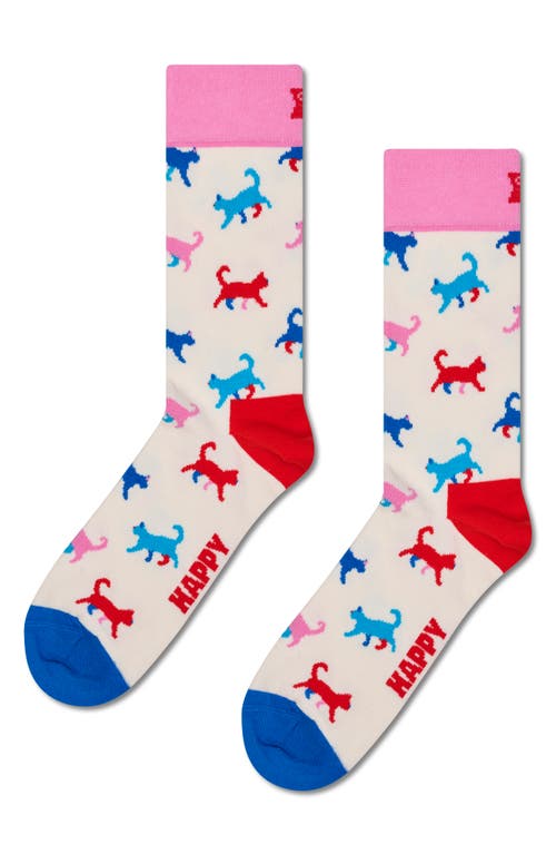 Happy Socks Kitten Love Crew Socks In White