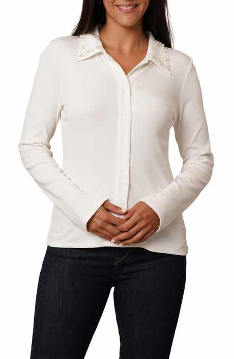 CYRUS Faux Pearl Collar Button-Up Shirt