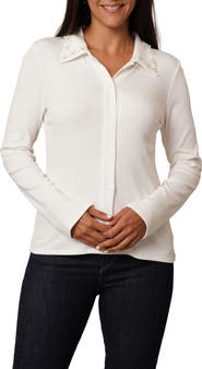 CYRUS Faux Pearl Collar Button-Up Shirt