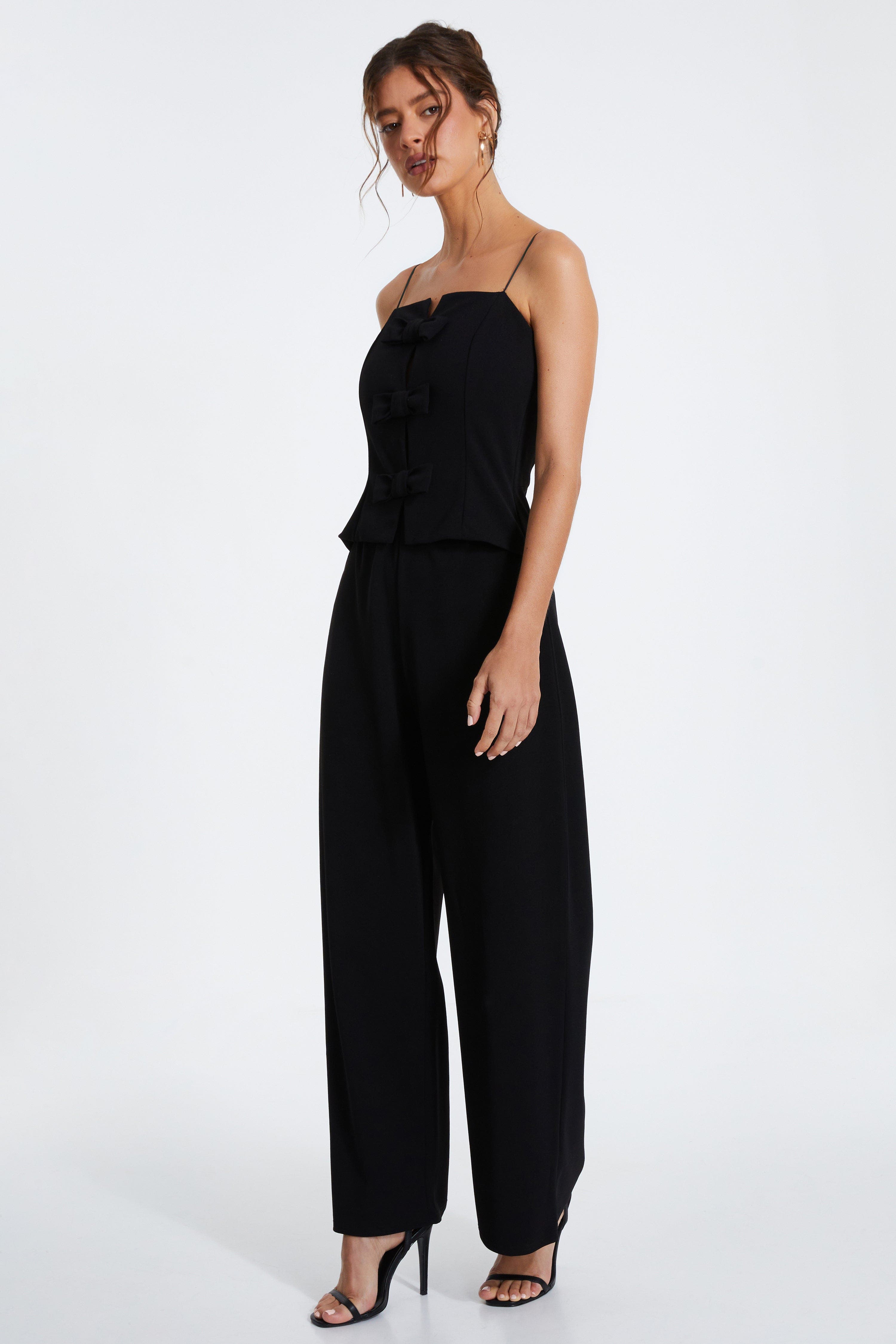 QUIZ Scuba Crepe Bow Front Jumpsuit (Women) | Nordstrom