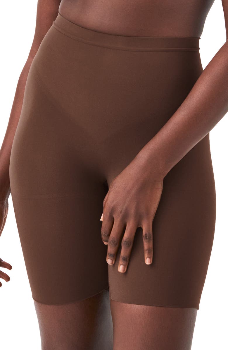 SPANX<sup>®</sup> SPANXsculpt<sup>™</sup> Seamless Power Mid-Thigh Shorts, Main, color, Chestnut Brown