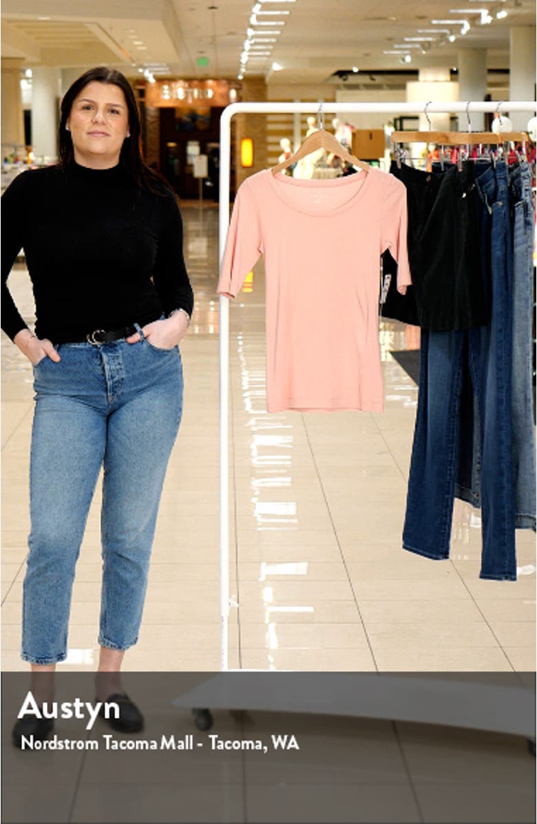 Ballet Neck Cotton & Modal Knit Elbow Sleeve Tee, sales video thumbnail