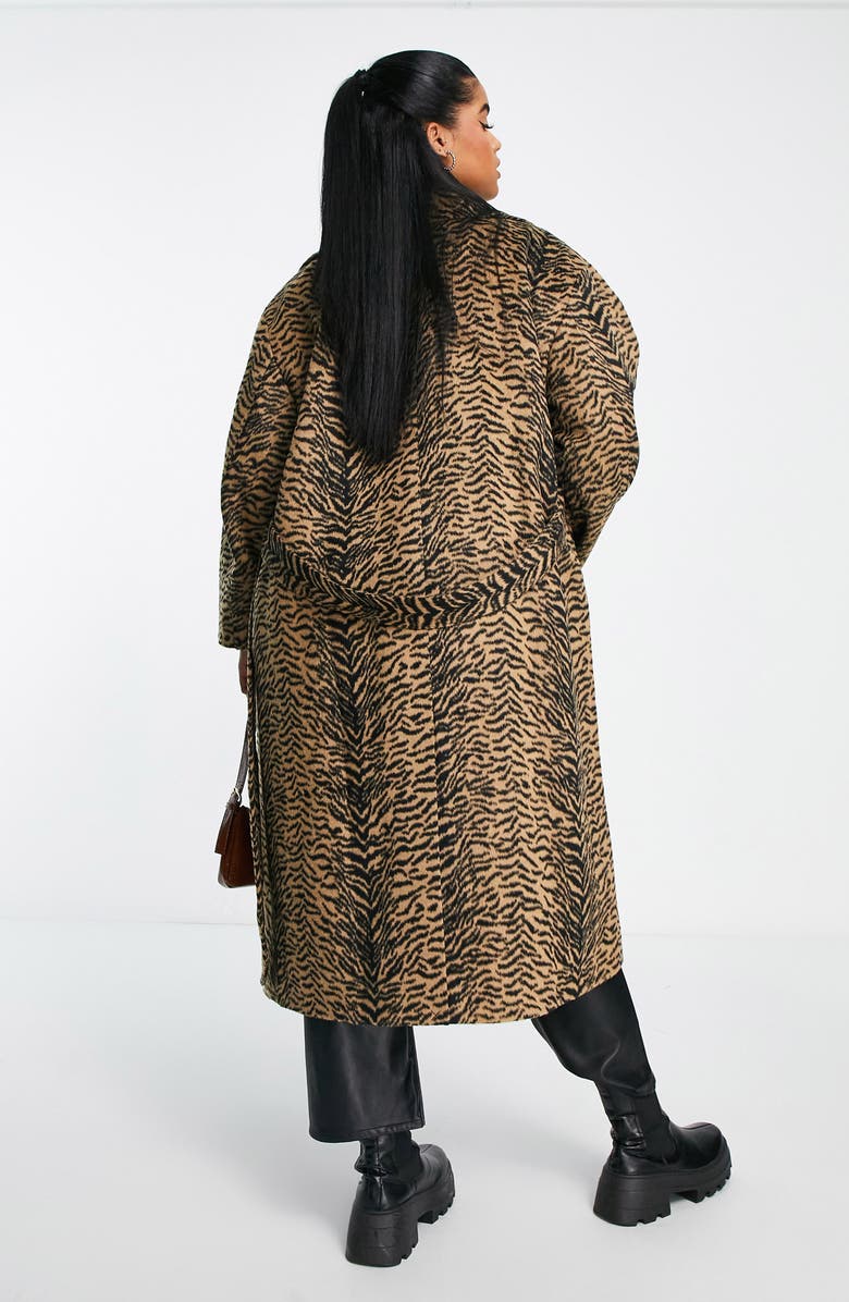 ASOS DESIGN Curve Animal Print Coat, Alternate, color, 