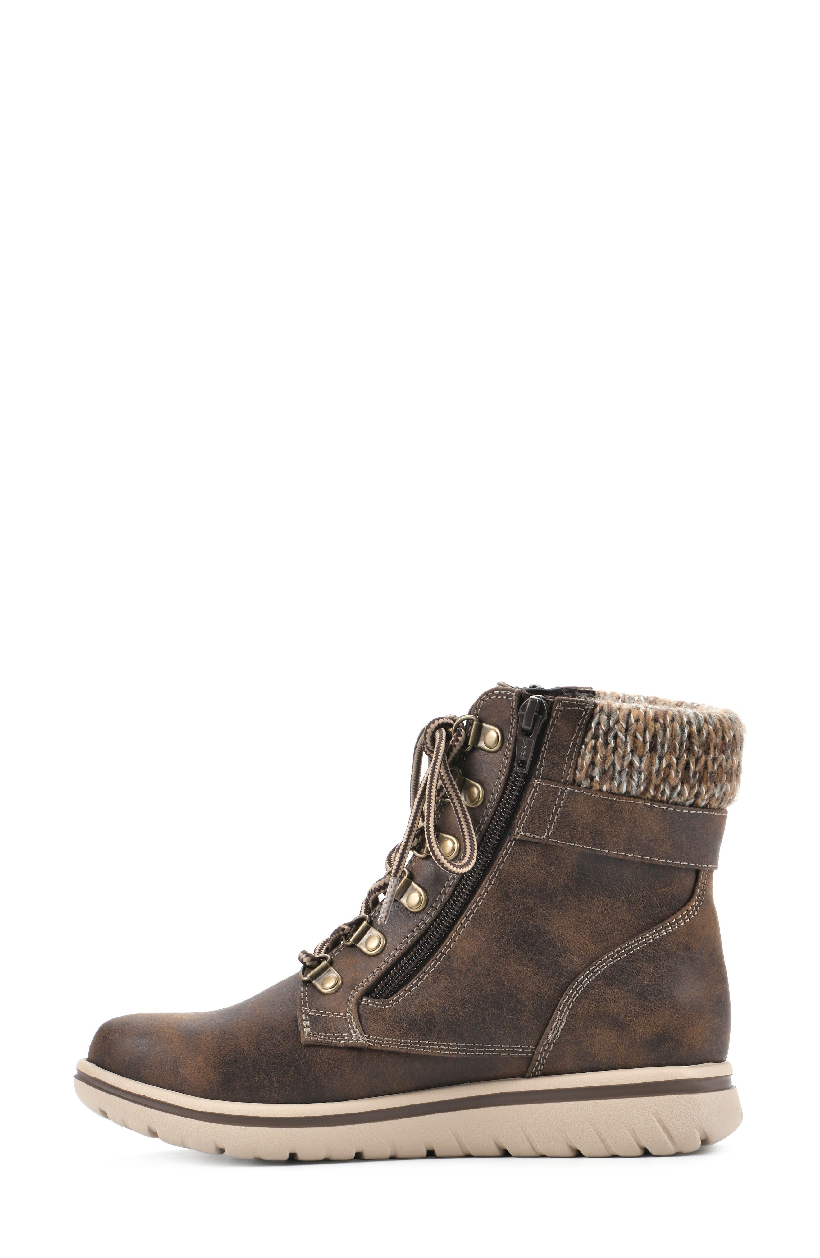 Hearty Knit Collar Lace-Up Boot, Alternate, color, BROWN/ FABRIC/ SWEATER