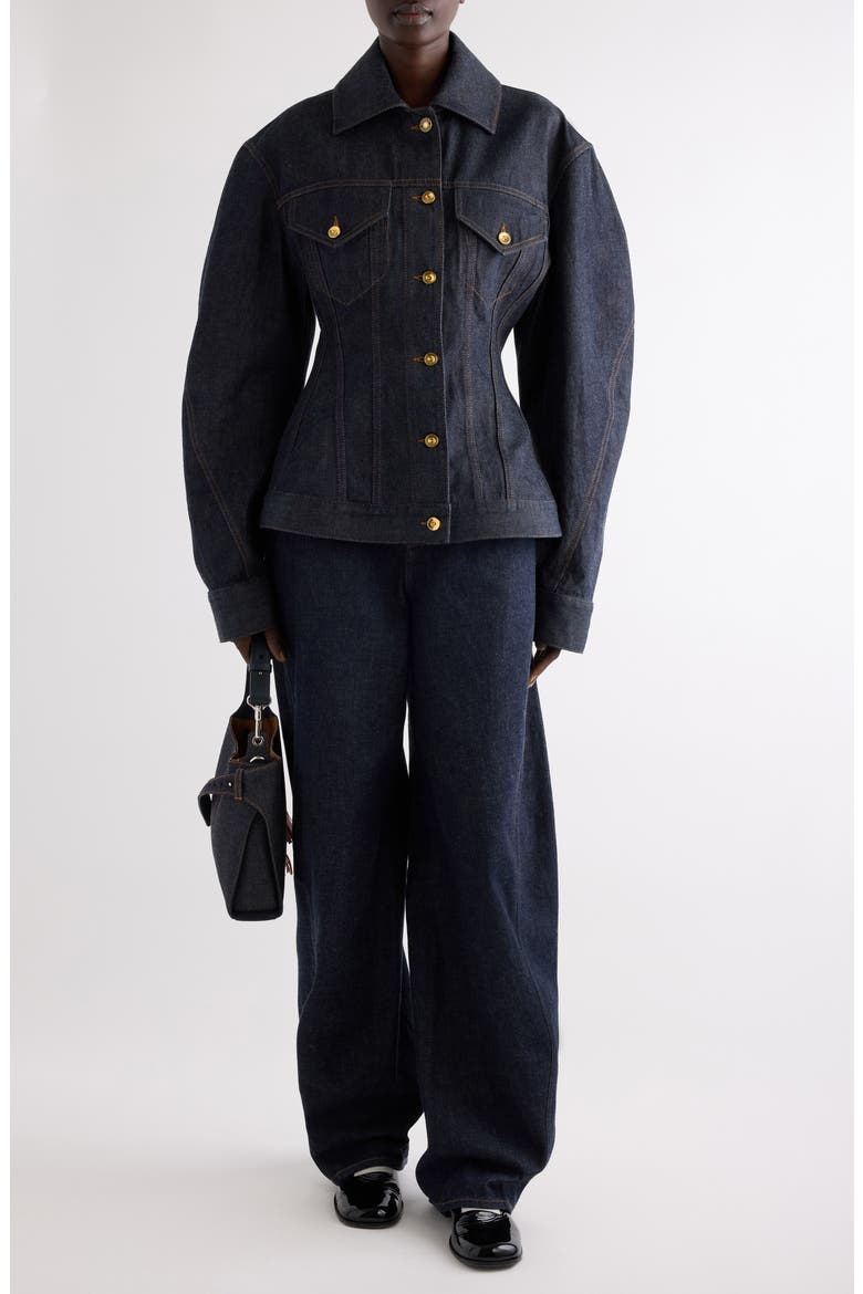 Cocoon Waisted Denim Jacket, Alternate, color, DARK BLUE