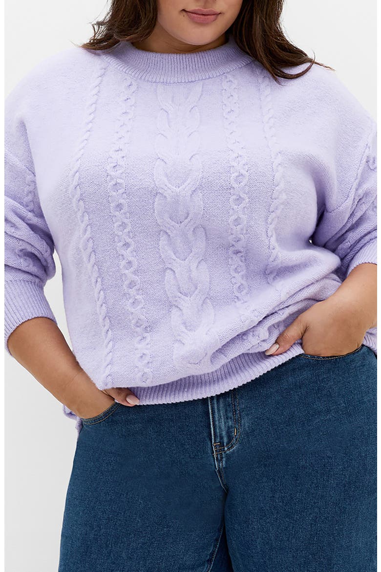 Claudia Cable Knit Sweater, Main, color, LILAC MELANGE