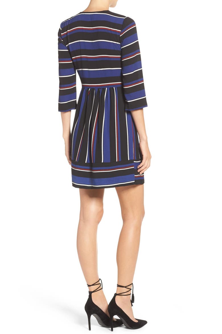 Stripe Woven Fit & Flare Dress, Alternate, color, BLACK/ BLUE/ RED