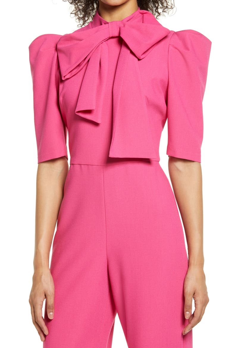 Ara Tie Neck Puff Sleeve Jumpsuit, Alternate, color, HOT PINK
