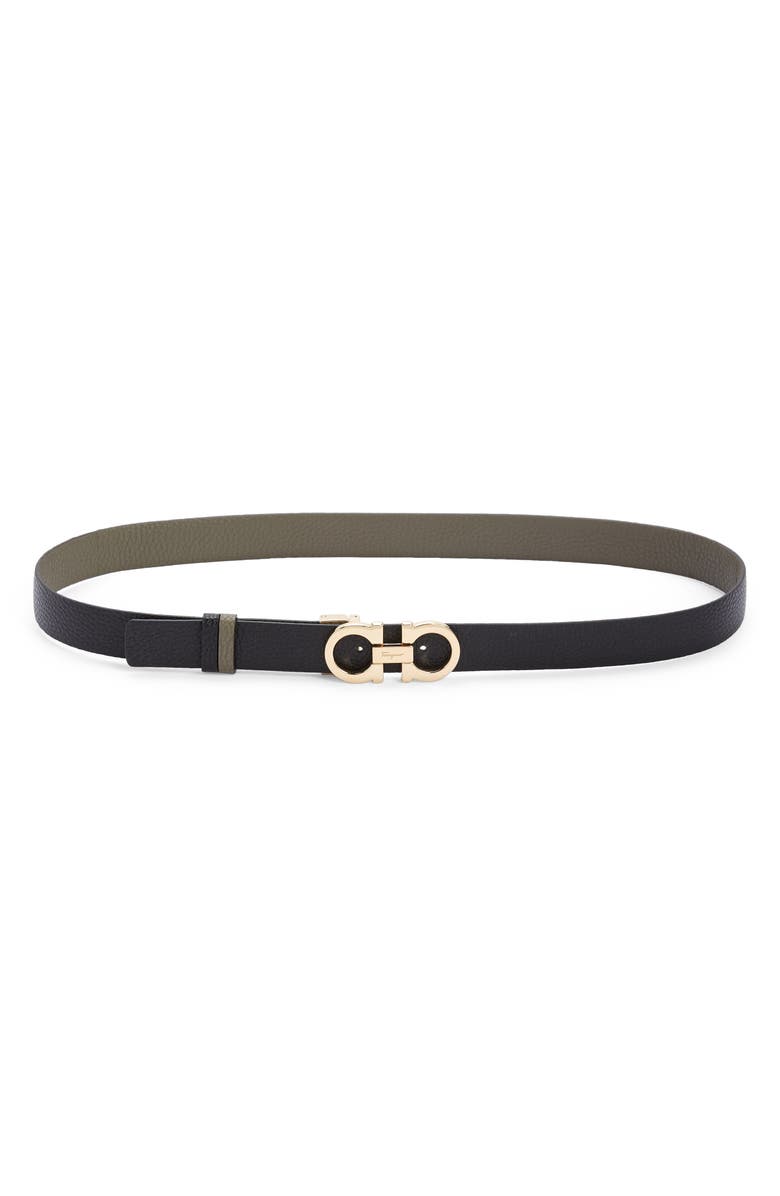 FERRAGAMO Donna Leather Belt, Alternate, color, Verde Olivo / Nero