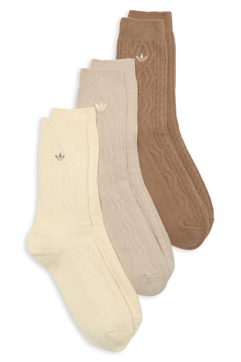 Originals 3-Pack Cable Knit Crew Socks, Main, color, VANILLA YELLOW/ KHAKI/ KHAKI