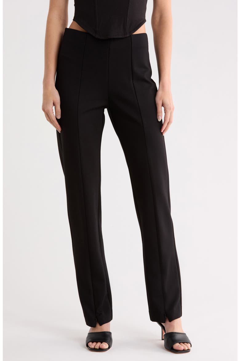 Soft Stretch Ponte Slit Front Pants, Main, color, BLACK001