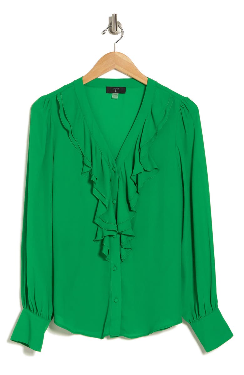 T Tahari Ruffle Long Sleeve Button-Up Shirt, Alternate, color, 