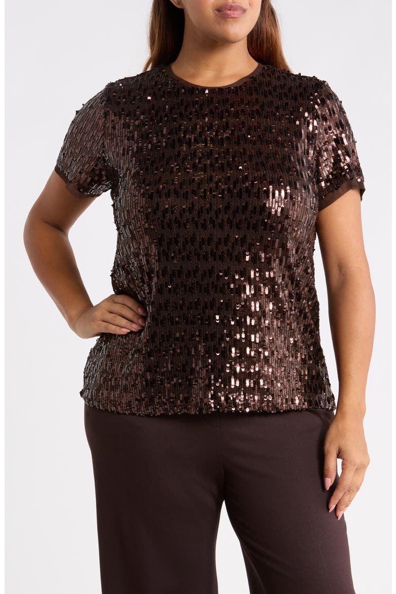 Sequin Short Sleeve Tee, Main, color, DEEP MAHOGANY