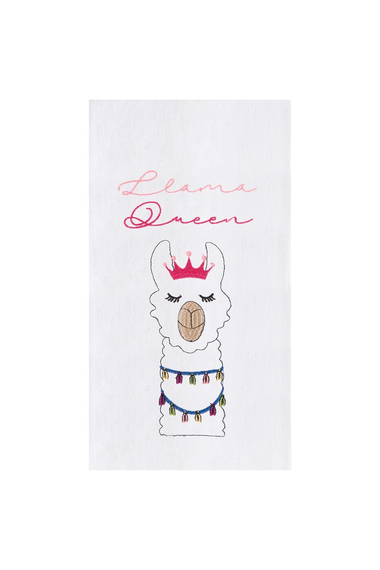 Llama Queen Embroidered Flour Sack Kitchen Towel, Main, color, White