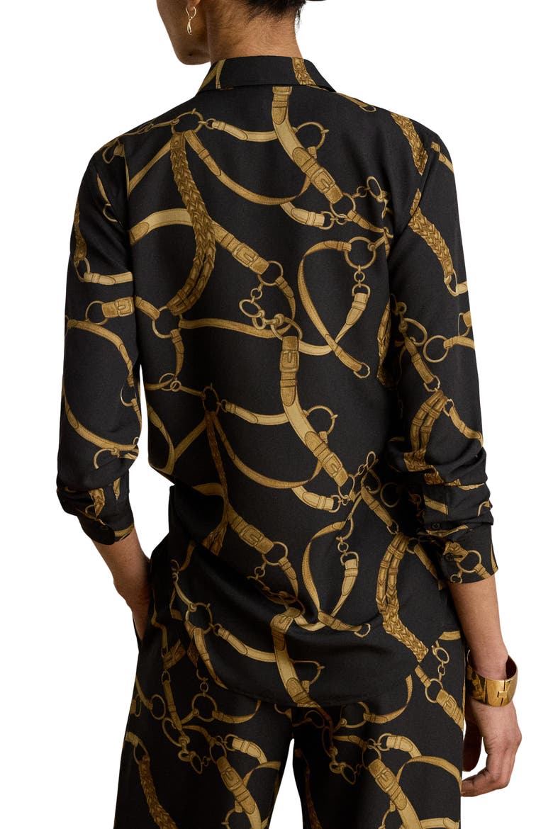 Belting Print Crêpe de Chine Button-Up Shirt, Alternate, color, BLACK/ MULTI