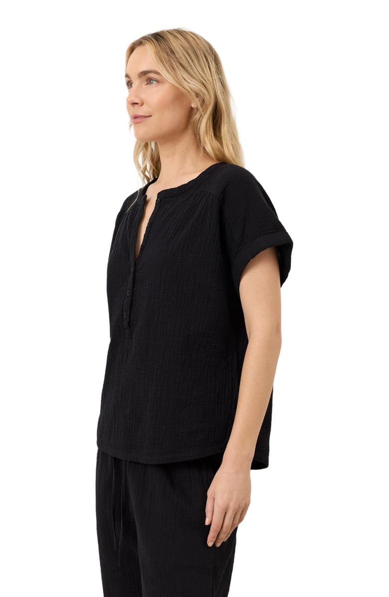 Pact Organic Cotton Coastal Double Gauze Short Sleeve Popover, Alternate, color, Jet Black