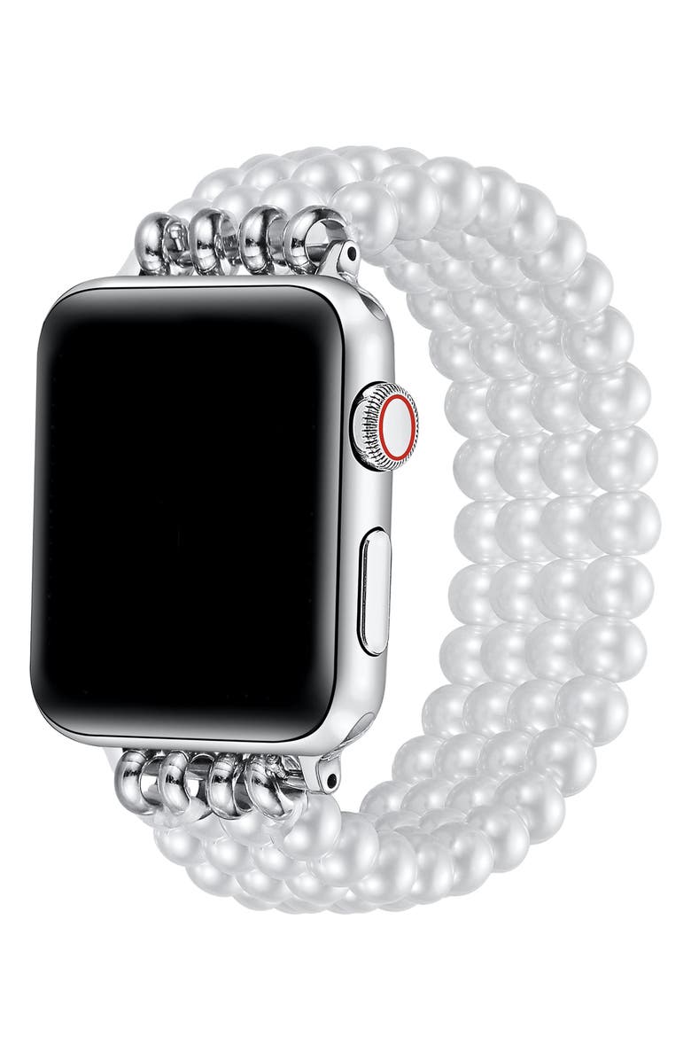 The Posh Tech Ariel Imitation Pearl Apple Watch<sup>®</sup> Bracelet Watchband, Alternate, color, White