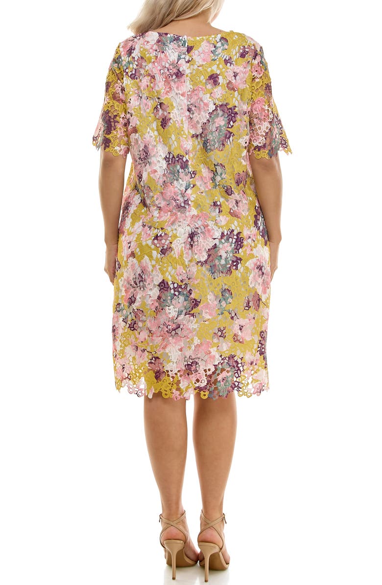 Nina Leonard Elbow Sleeve Lace Dress, Alternate, color, Moss Multi