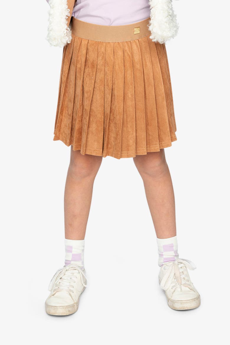 Suede Knife Pleat Elastic Waistband Skirt, Alternate, color, Brown