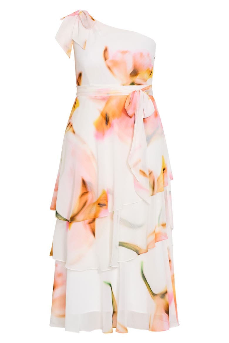 Metallic One-Shoulder Tiered Dress, Alternate, color, SUMMER FLEUR
