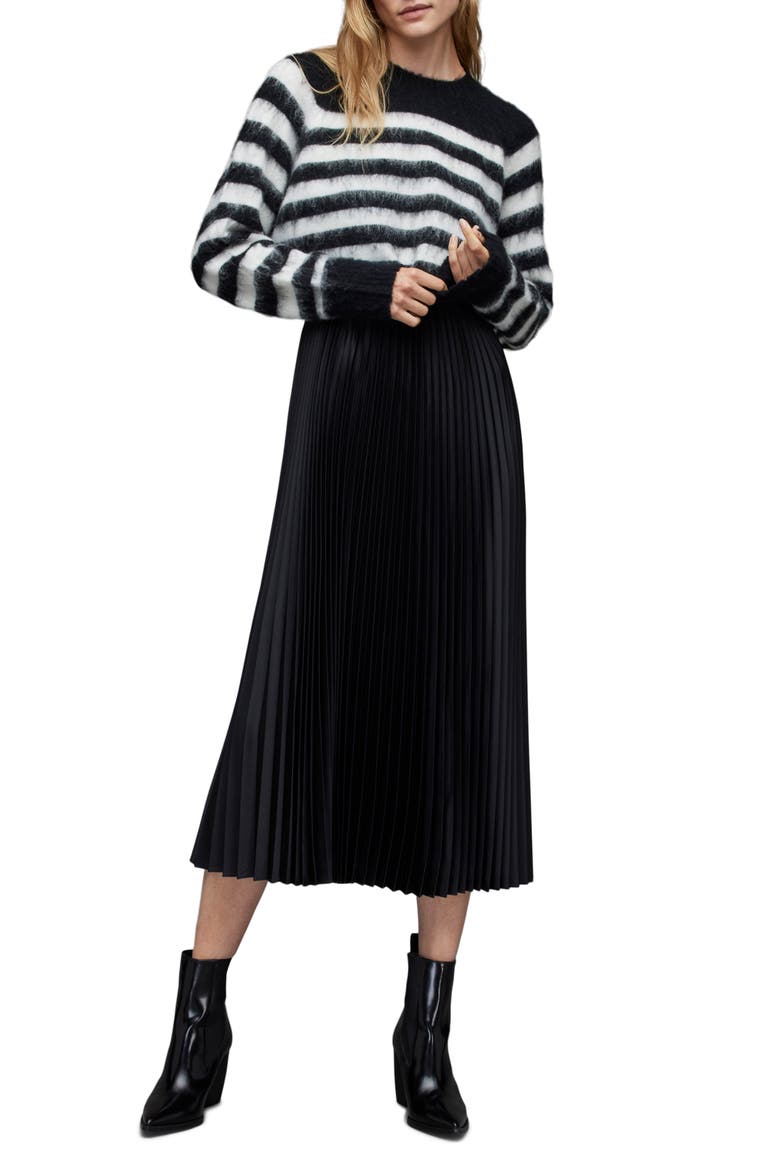 Josie Two-Piece Crop Sweater & Midi Dress, Main, color, BLACK/ CREAM