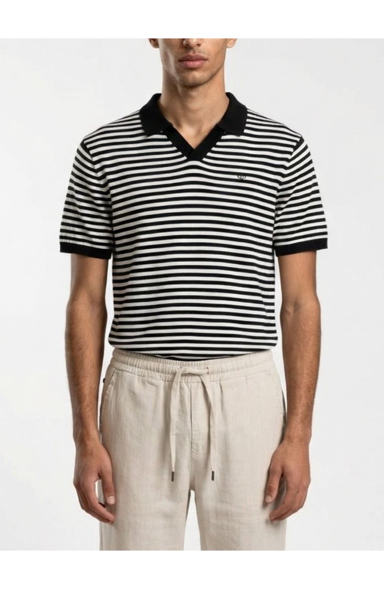 Walker & Hunt Milton Striped Polo Shirt, Main, color, Black & Cream